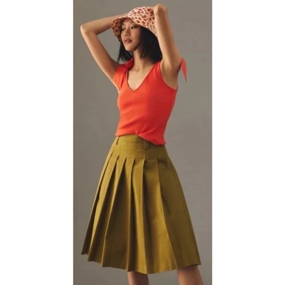 Maeve Anthropologie Womens Tank Top Medium Orange Rafaela Rib Bow Tank Top READ - Picture 9 of 11